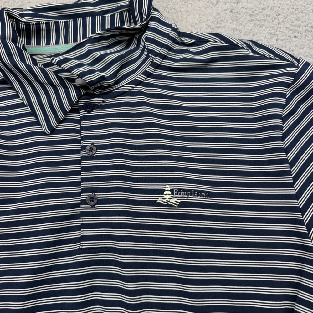 Adidas CD3364 Mens Size Large Navy Striped S/S Stretch Golf Polo Shirt A2B001